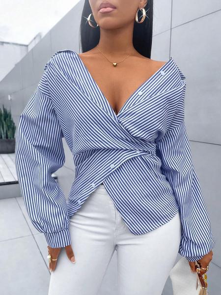 Women's Striped Shirt Blouse for Casual and Commuting, Slim Fit Top for a Flattering Look, Versatile Fashion for Women