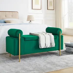 Aobtkel® Elegant Velvet Upholstered Storage Bench with Cylindrical Arms, Iron Legs, Foam Cushion - 28"x12"x8.5", 250 lbs Capacity for Hallway, Living Room - Ideal for Friends, Family