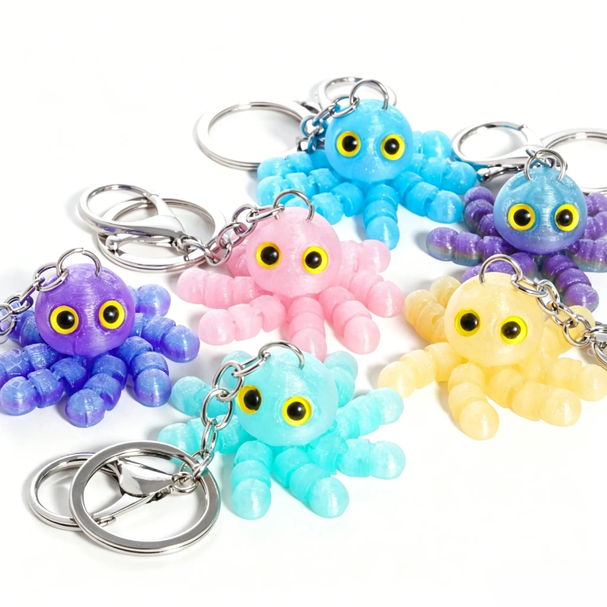 3D Printed Cute Octopus Keychain, Multi-Color Squishy Jellyfish Charm with Movable Joints, Creative Stress Relief Toy and Bag Pendant for Car and School