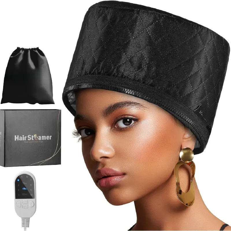 Hair Steamer for Natural Hair Home Use w/10-level Heats Up Quickly, Heat Cap for Deep Conditioning - Thermal Heat Cap for Black Hair, Great for Deep Conditioner (Black)