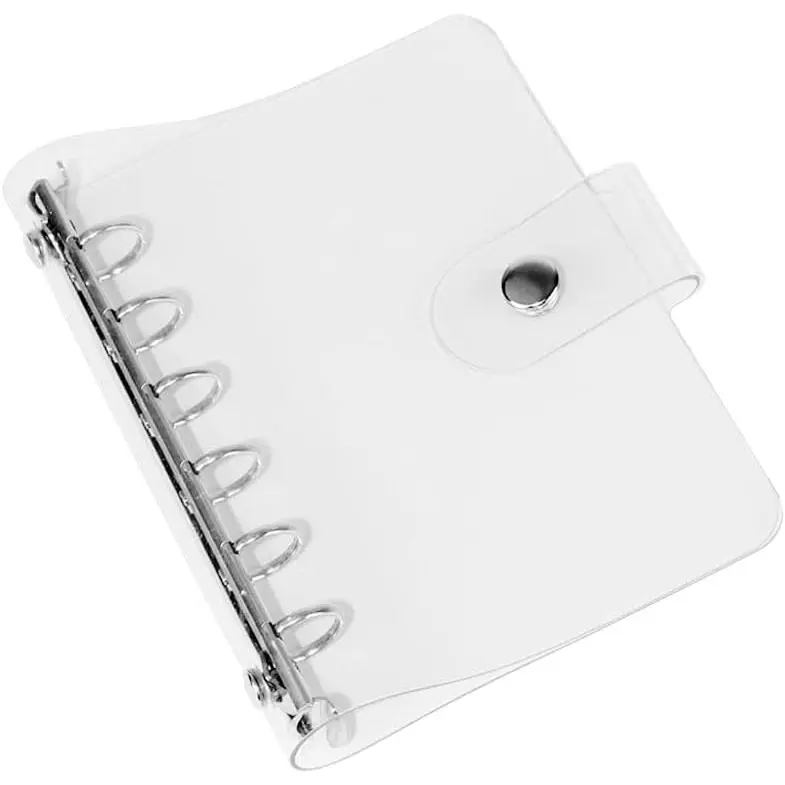 A7 Binder Cover 6-Ring Planner 4.3x5.7 Inch Pocket Size Clear Soft PVC Notebook Round Ring Binder Cover Protector Snap Button Closure Loose Leaf Folder