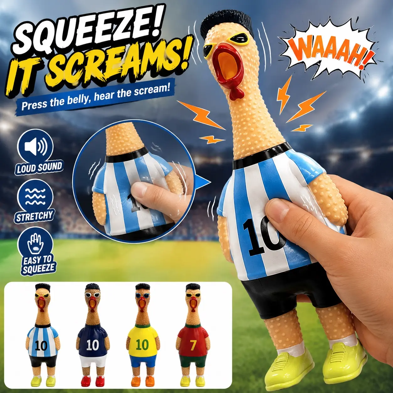 Scream Chicken｜Football Player Style Squeaky Chicken Loud Sound | Funny Stress Relief Prank Prop | Sports Fan Collectible Gift | Novelty Desk Decoration | Party Gag Gift | Home Office Decor