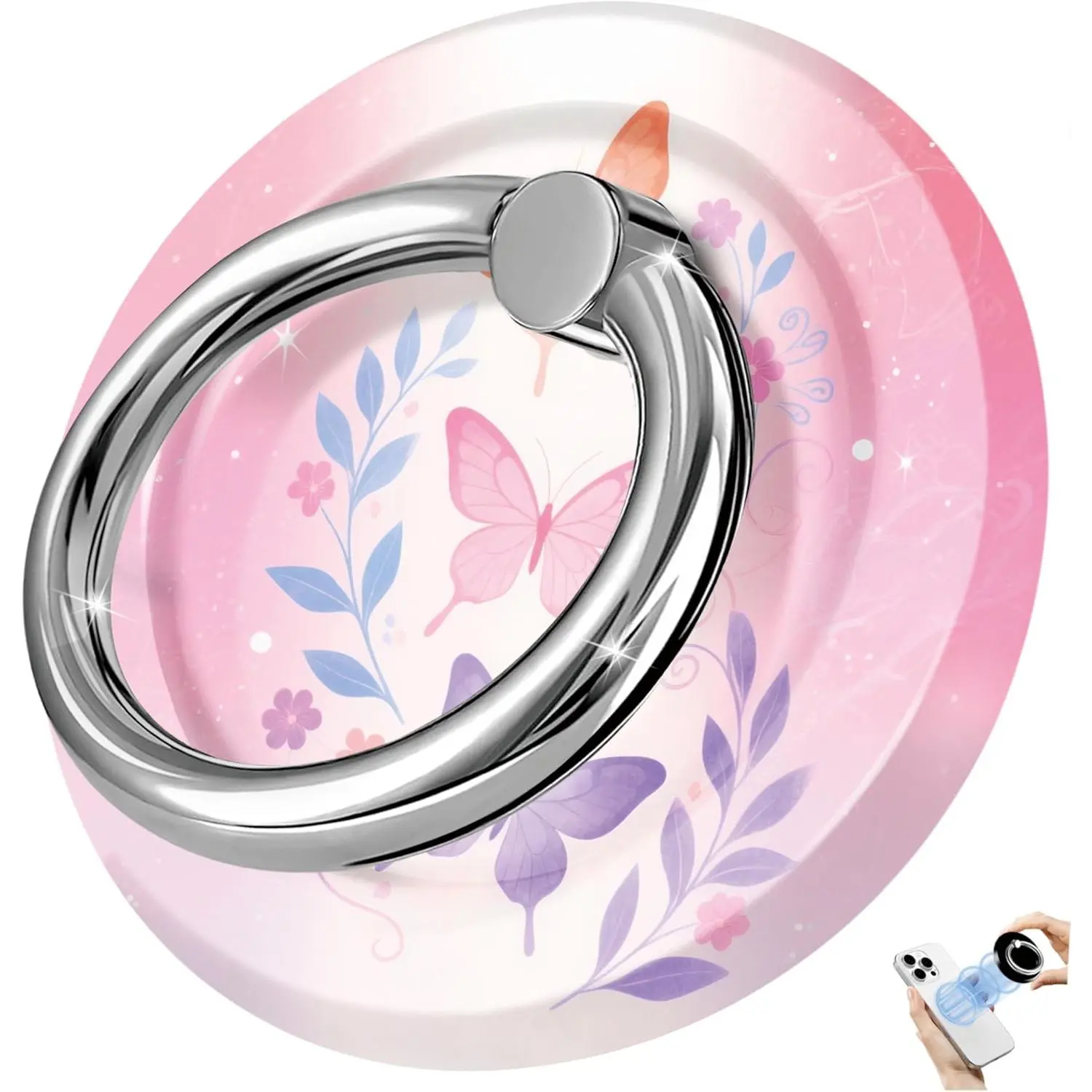  Cute  Phone Ring Stand Compatible with MagSafe, 360° Adjustable & Removable  Cellphone Grip Holder for Smartphone and Tablets, Dancing Butterflies
