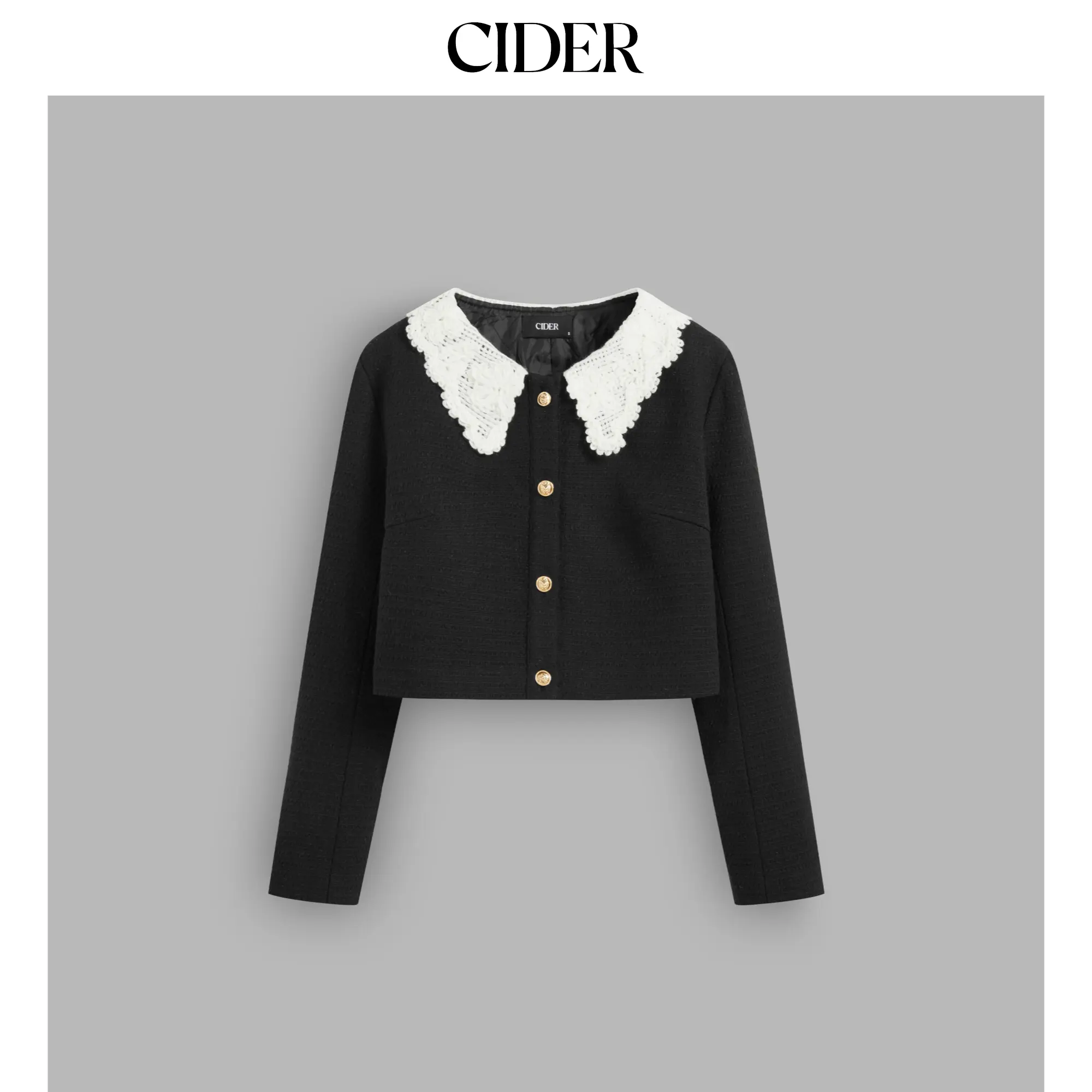 Cider [size 2-26] Collar Solid Button Two Tone Crop Jacket SohoChic