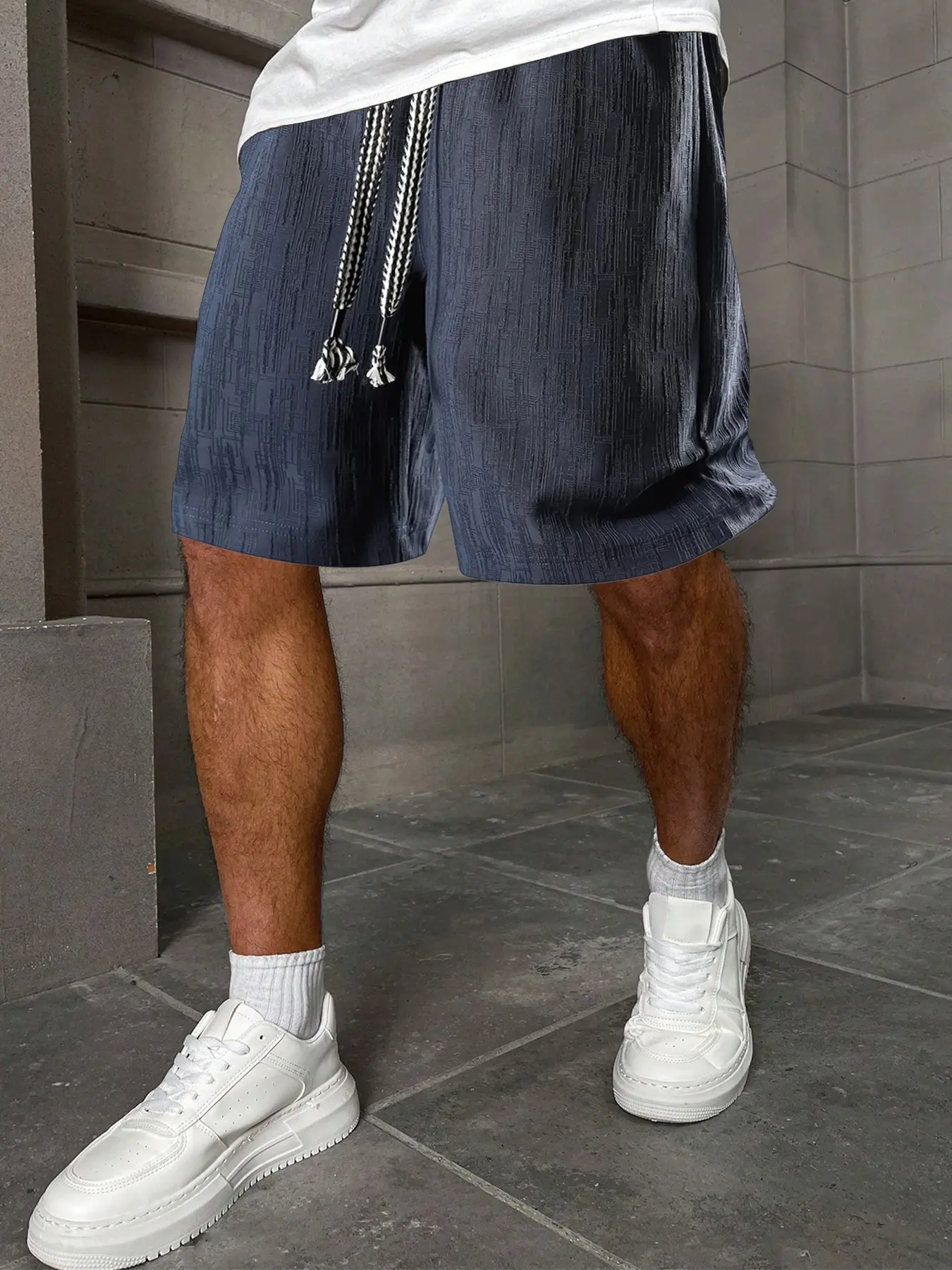 Men's Textured Jacquard Sports Shorts, Casual Athletic Shorts Loose Soft Breathable Quick Dry Outdoor Casual Durable Wrinkle Resistant With Drawstring Waist Fashion Versatile Bottoms For Daily Commute Gym Training Running Hiking Trekking