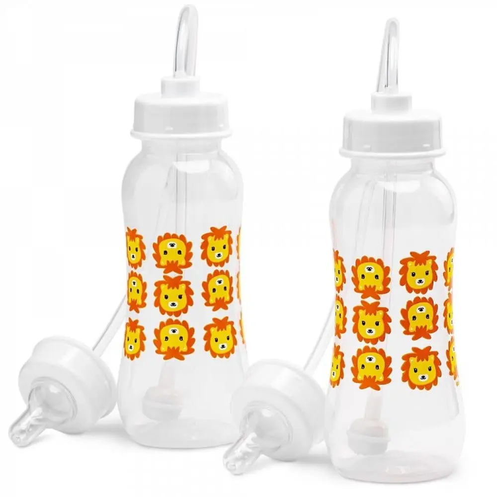 Hands-Free Baby Bottle - Anti-Colic Nursing System 9 oz Baby Bottle with Fast Flow Nipple/Teat 3m+ with Tube Straw Feeding System  Toddler (2 Bottles - Lion)