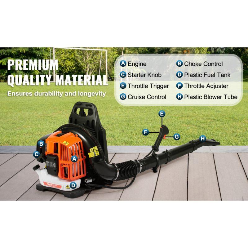 VEVOR Backpack Leaf Blower, 52CC 2-Cycle Leaf Blower with 1.37L Fuel Tank, 480CFM Air Volume 175MPH Speed, Ideal for Lawn Care, Leaf Cleaning, and Snow Removal