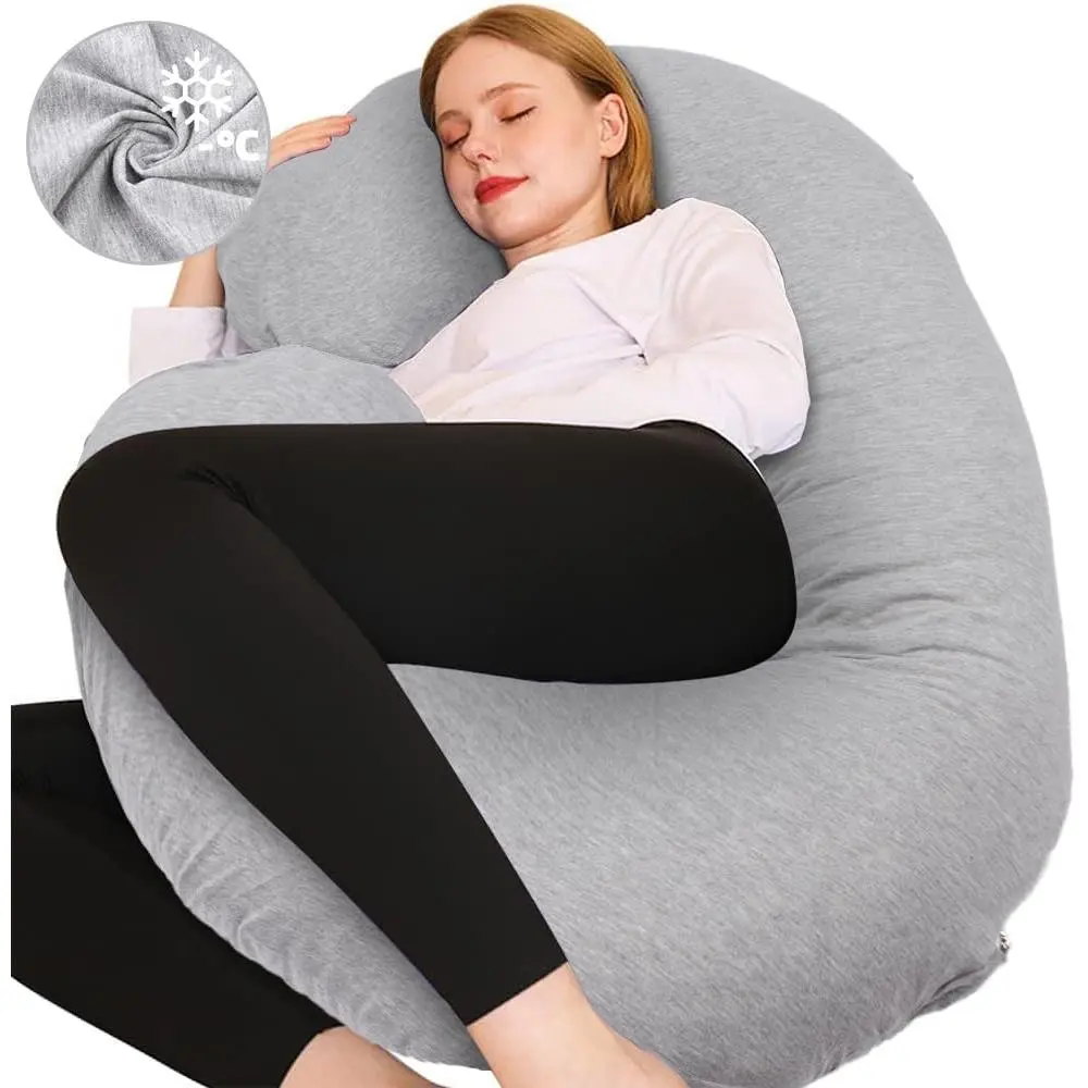 Pregnancy Pillow, C Shaped Full Body Pillow Maternity Pillow for Women 55 inch, Pregnancy Pillows for Sleeping Pregnant Must Have with Jersey Removable Cover,Grey