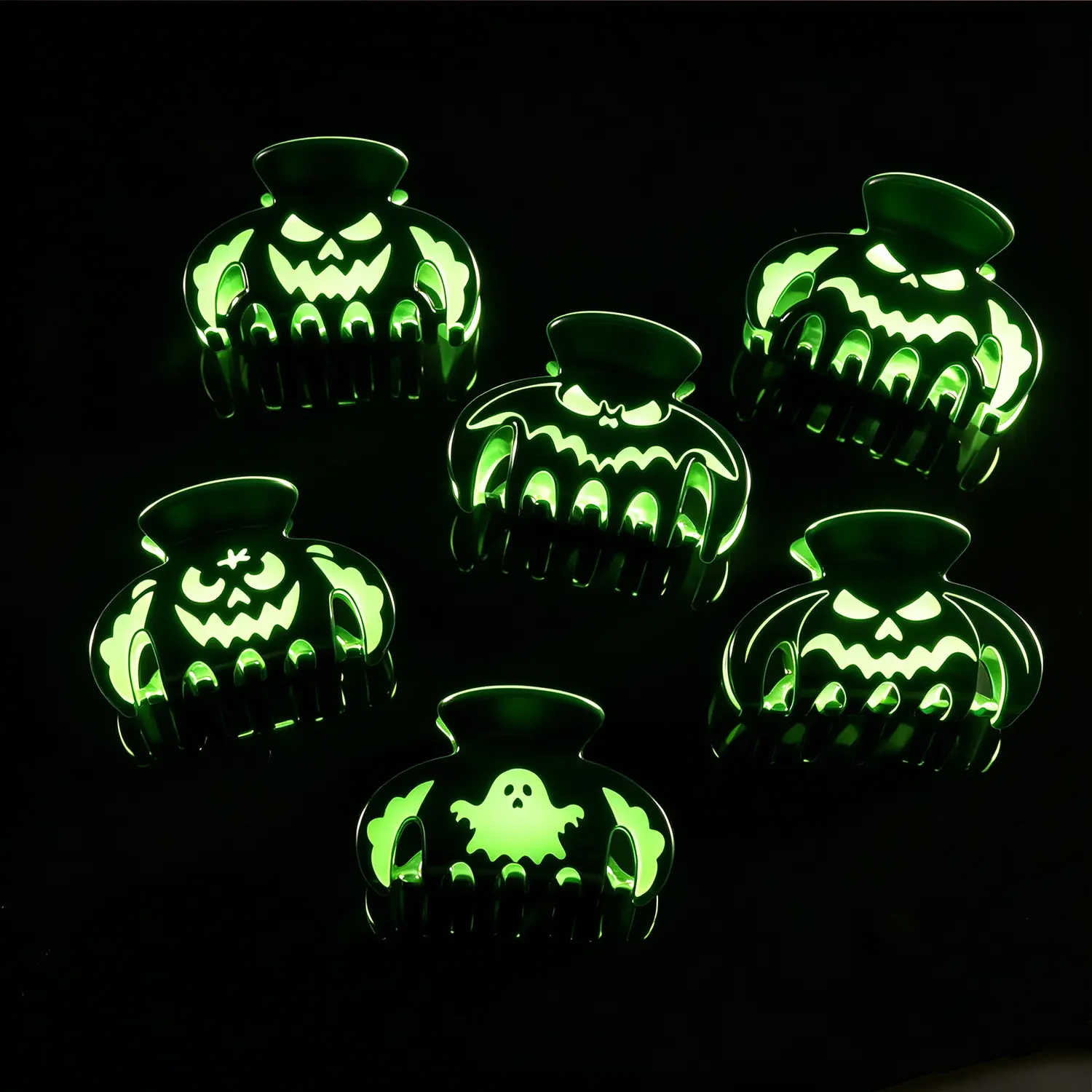 Women's Halloween Hair Clips Set (1/6 PCS) - Funny Cute Pumpkin Bat Ghost Acrylic Claw Clips, Black Green Fall Hairstyle Accessories, Party Costume Accents, Hair Accessories