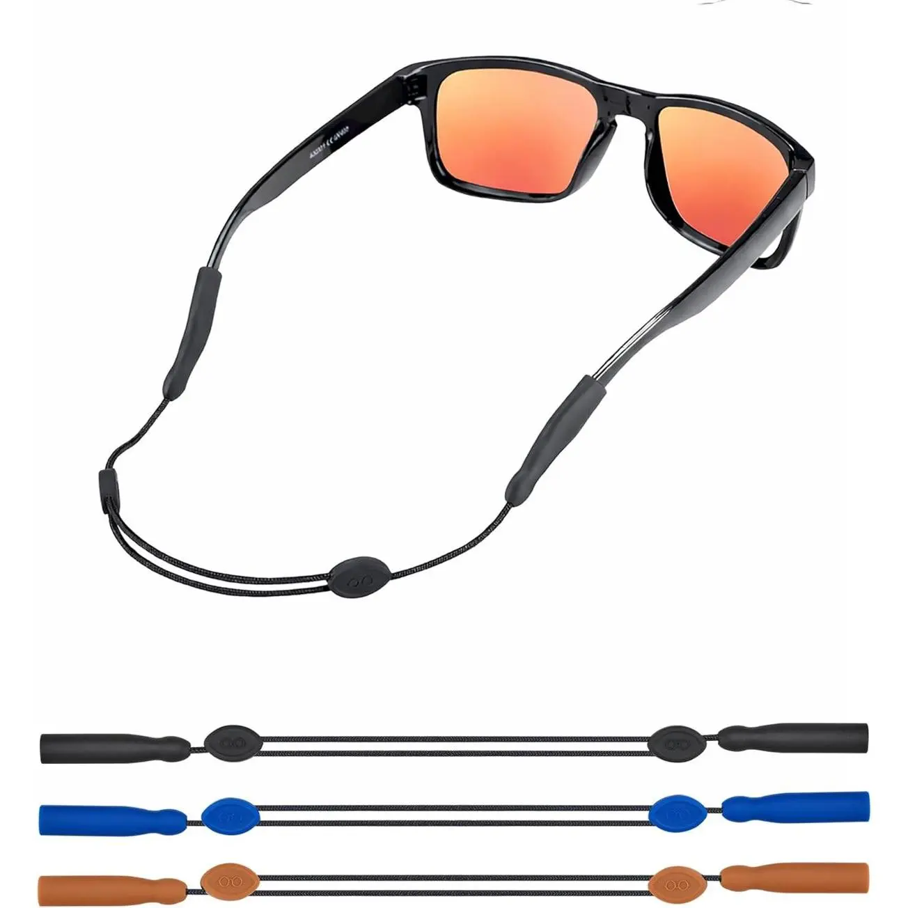 3 Pack Eyewear Retainer, No-Tail Nylon Sports Lanyard with Rubber Grips, Adjustable Strap for Securing Sunglasses, Snug Fitting for Men & Women, Extends 9-14 in, Rock Climbing, Hiking, Neck