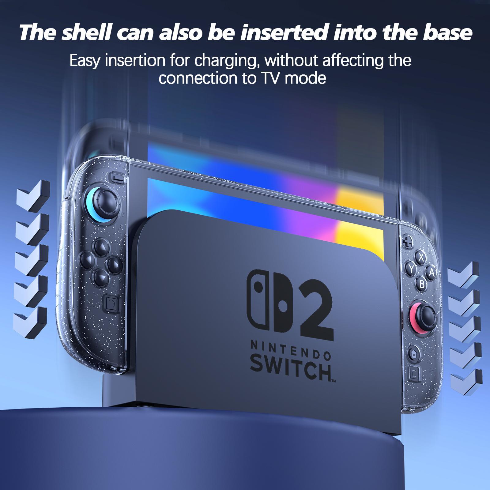 Nintendo Switch 2 Compatible Protective Case, Transparent Shockproof Cover with Anti-Scratch Feature, Includes Screen Protector and Grip Pad
