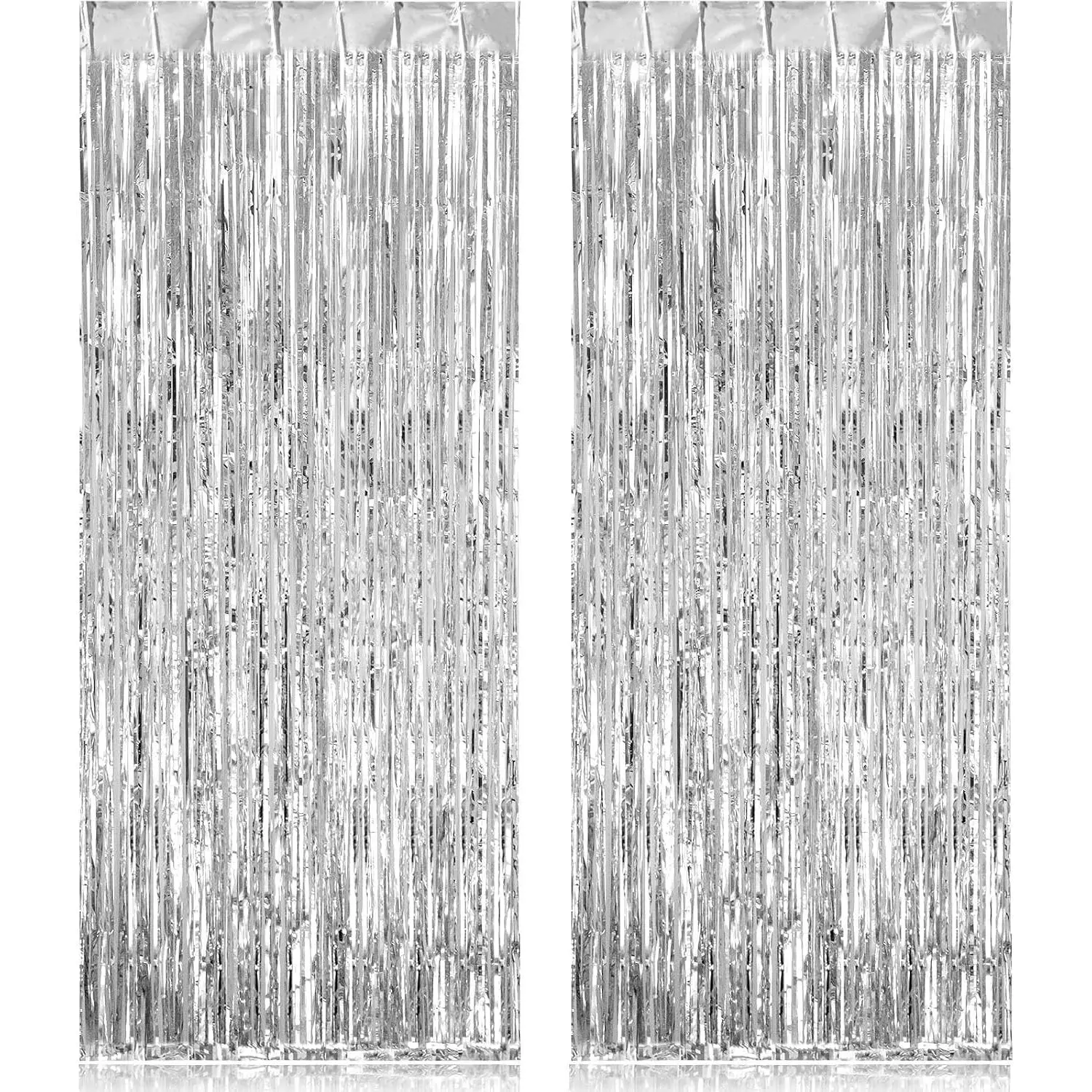 2-Pack Shiny Foil Fringe Curtains - Festive Backdrops, Banners, Door Decorations for Happy Birthday, Wedding, Party Theme Events, Photo Booth Supplies