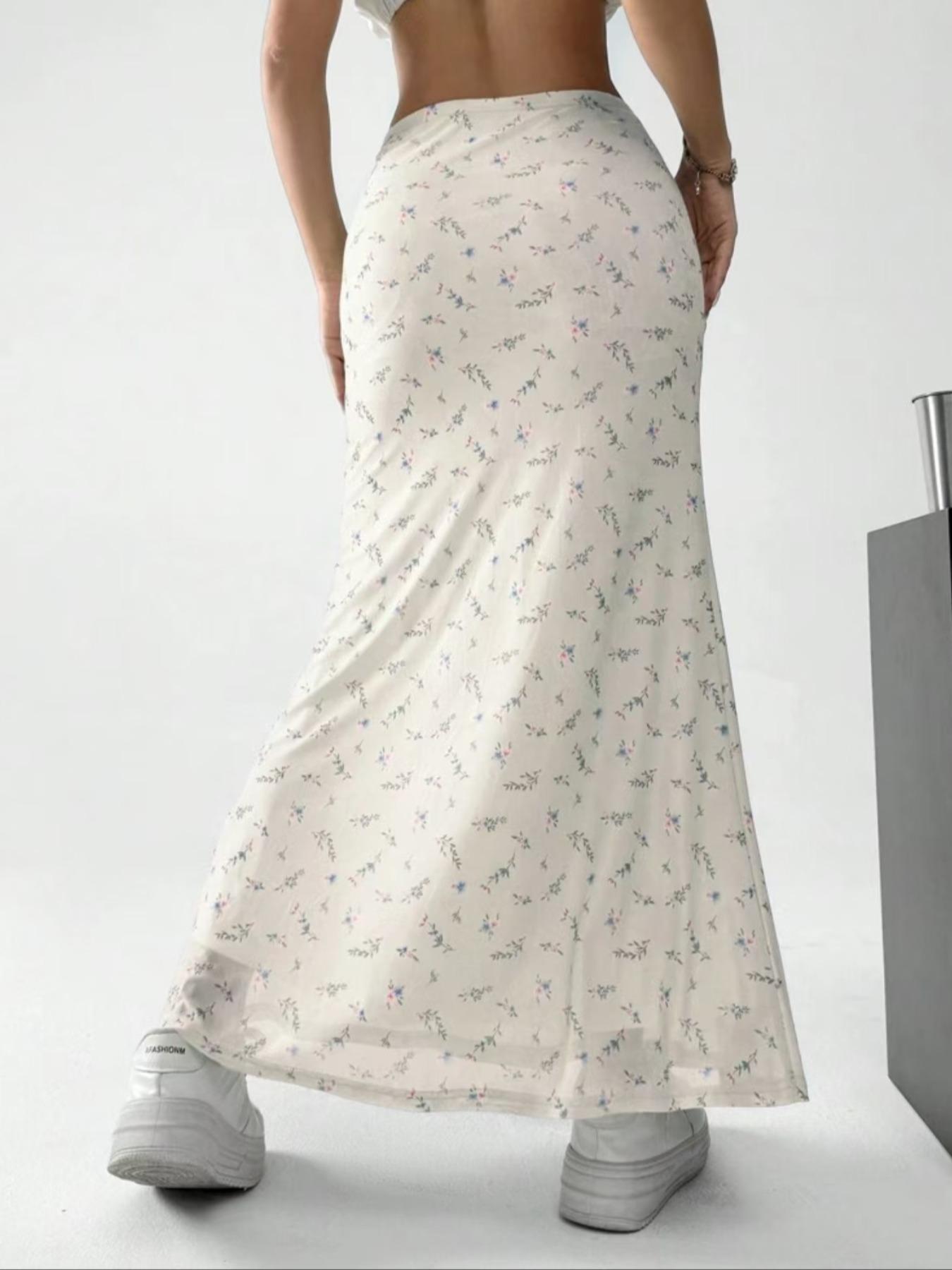 Women's Ditsy Floral Print Fish Tail Hem Skirt, Boho Fashion Long Skirt for Daily Holiday Vacation Wear, Ladies Bottoms for Summer