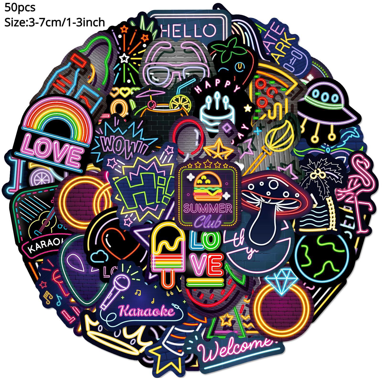 50pcs Neon Series Sticker, Waterproof Sticker Pack, Sticker Decals for Wall Water Bottle Skateboard Helmet Car Bike Luggage Laptop, Christmas Gift, Colorful Creative Decoration