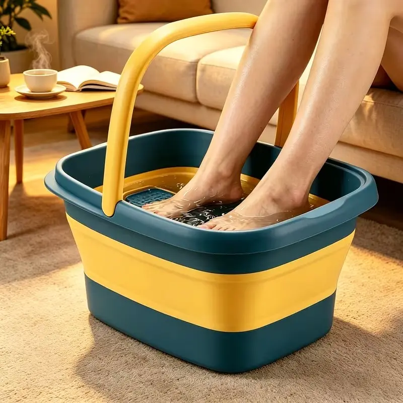 15L Foldable Foot Bath Basin, Collapsible Foot Bath, Non-Slip Massage Acupressure Foot Tub, Foot Soaker Tub, Durable Pet Material, Hidden Handle, Ideal for Foot Care & Home Spa