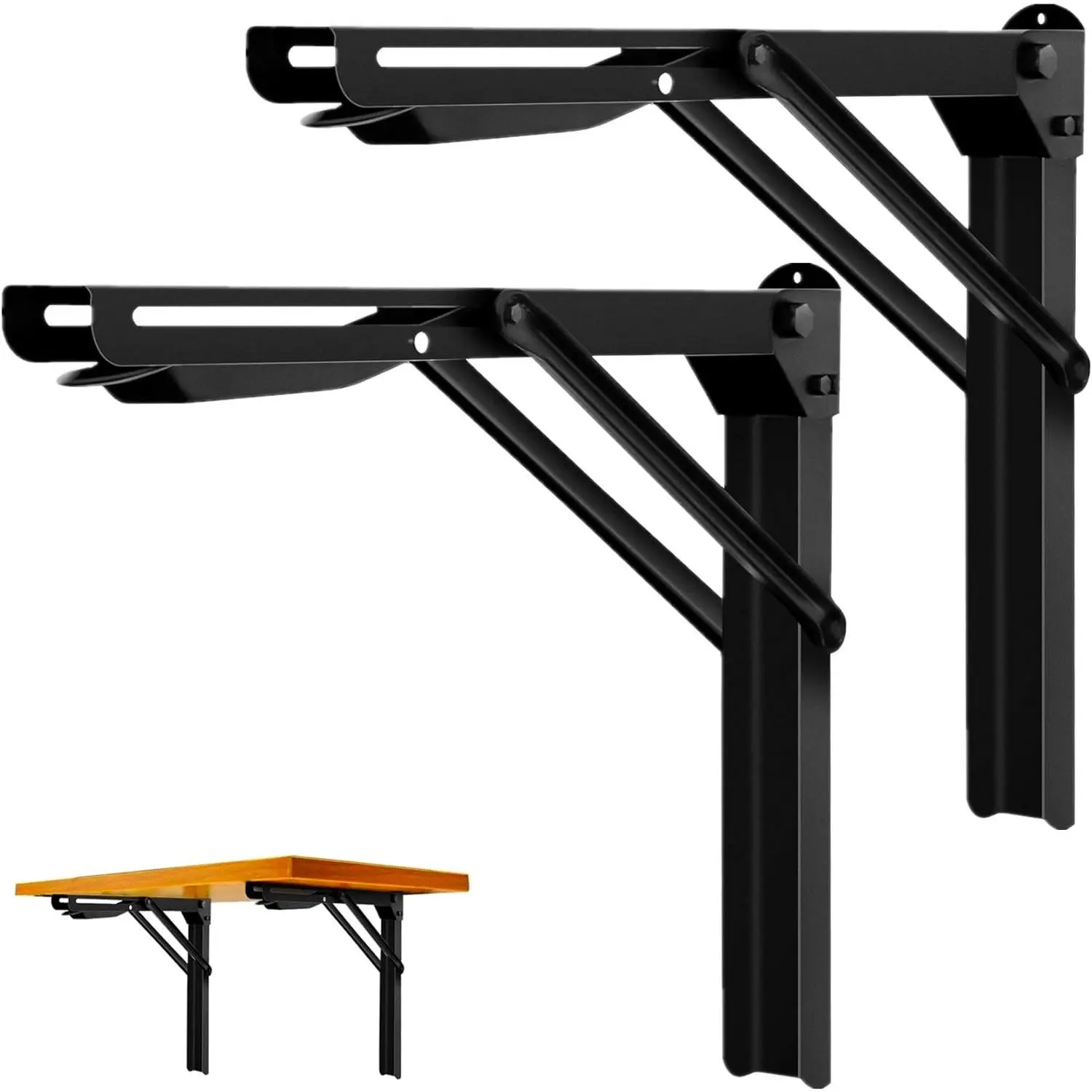 WALMANN 24" Folding Shelf Brackets, Heavy Duty Collapsible Brackets for Shelves Wall Mounted Hinges Space Saving Folding Bracket for Table Bench