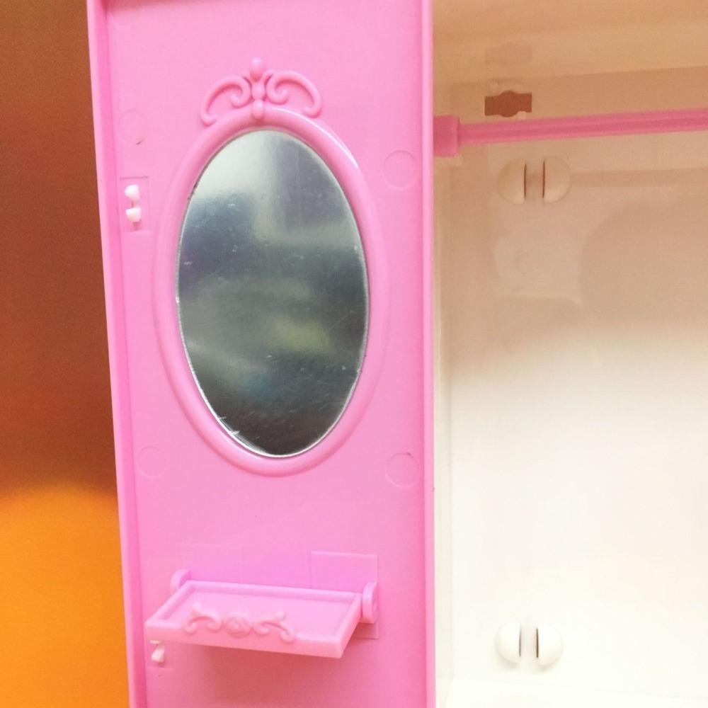 Pink European Style Mini Wardrobe with 2 Drawers and Hangers - Openable Dollhouse Storage Organizer, Durable Plastic, Fun Design, Decorative Storage