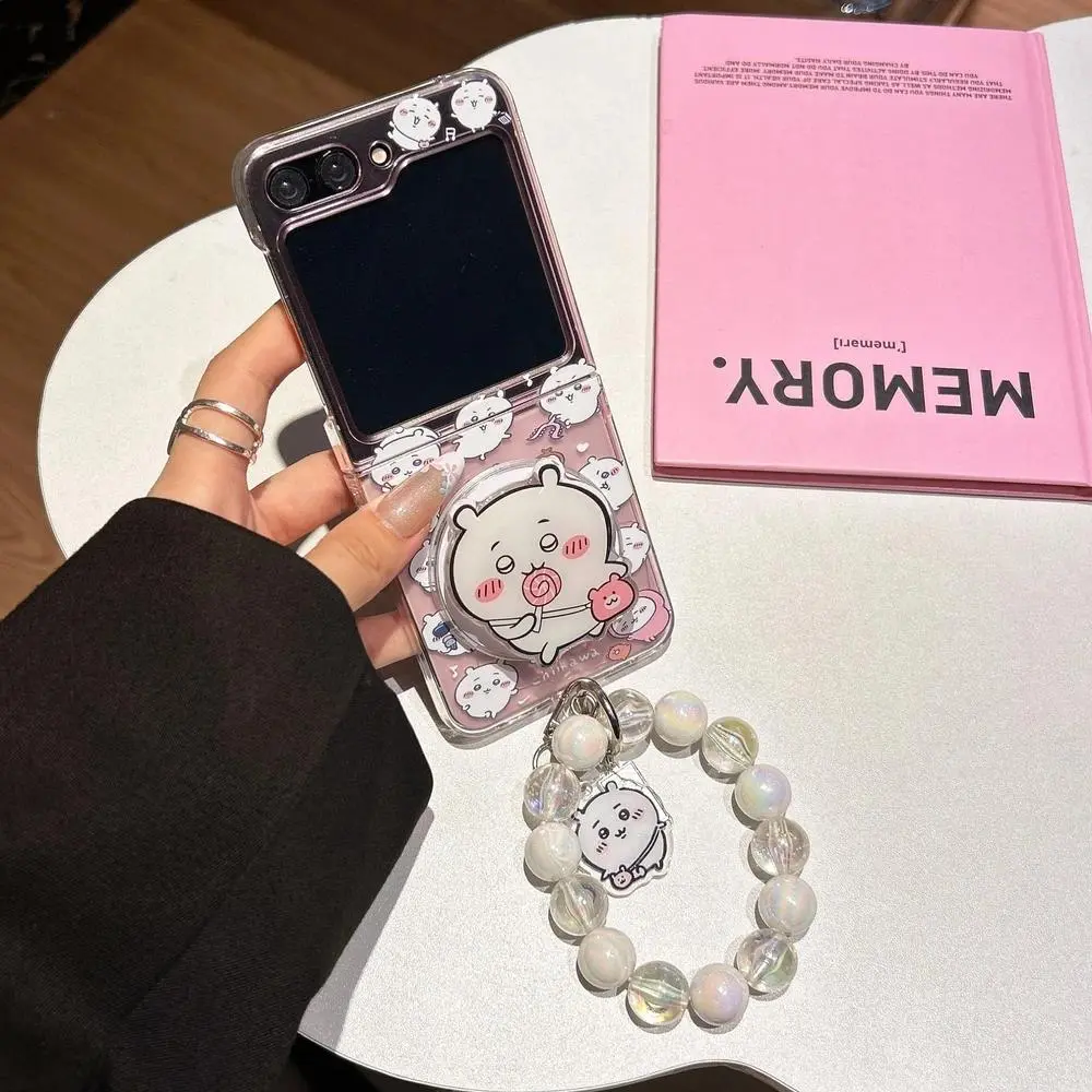 Cue Chiikawa Hachiware Usagi Magnetic Holder Magsafe Wireless Charge Phone Case For Samsung Galaxy Z Flip 7 6 5 4 3 Hard Cover