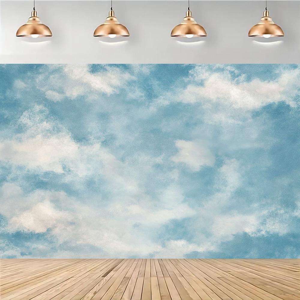 1pc 2D Flat Translucent Blue Cloud Abstract Polyester Backdrop Banner - Versatile Photo Prop for Weddings, Birthdays, Anniversaries & Parties - No Electricity Needed, Lightweight & Durable Design