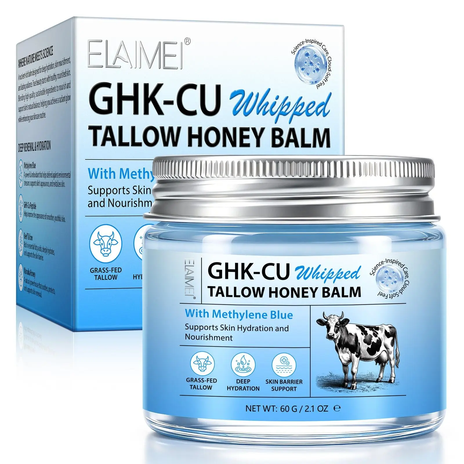 ELAIMEI Copper Peptide Butter Cream 60g, containing GHK-CU and methylene blue. Smooth texture, moisturizing and nourishing cream, improves dry and rough skin.