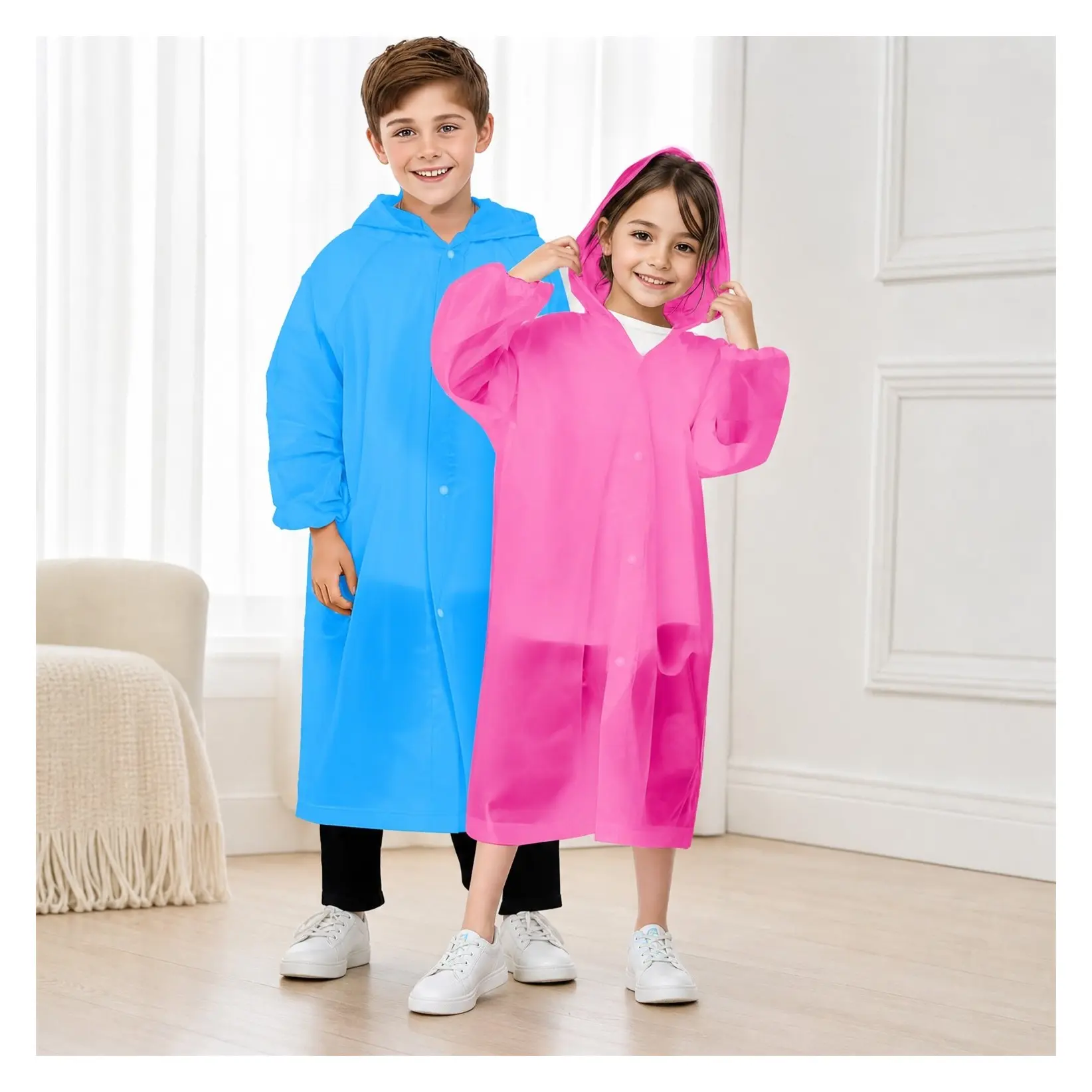 2-3 Pack Reusable Kids Rain Ponchos with Hood and Sleeves, Waterproof Raincoats for Boys and GirlsGift