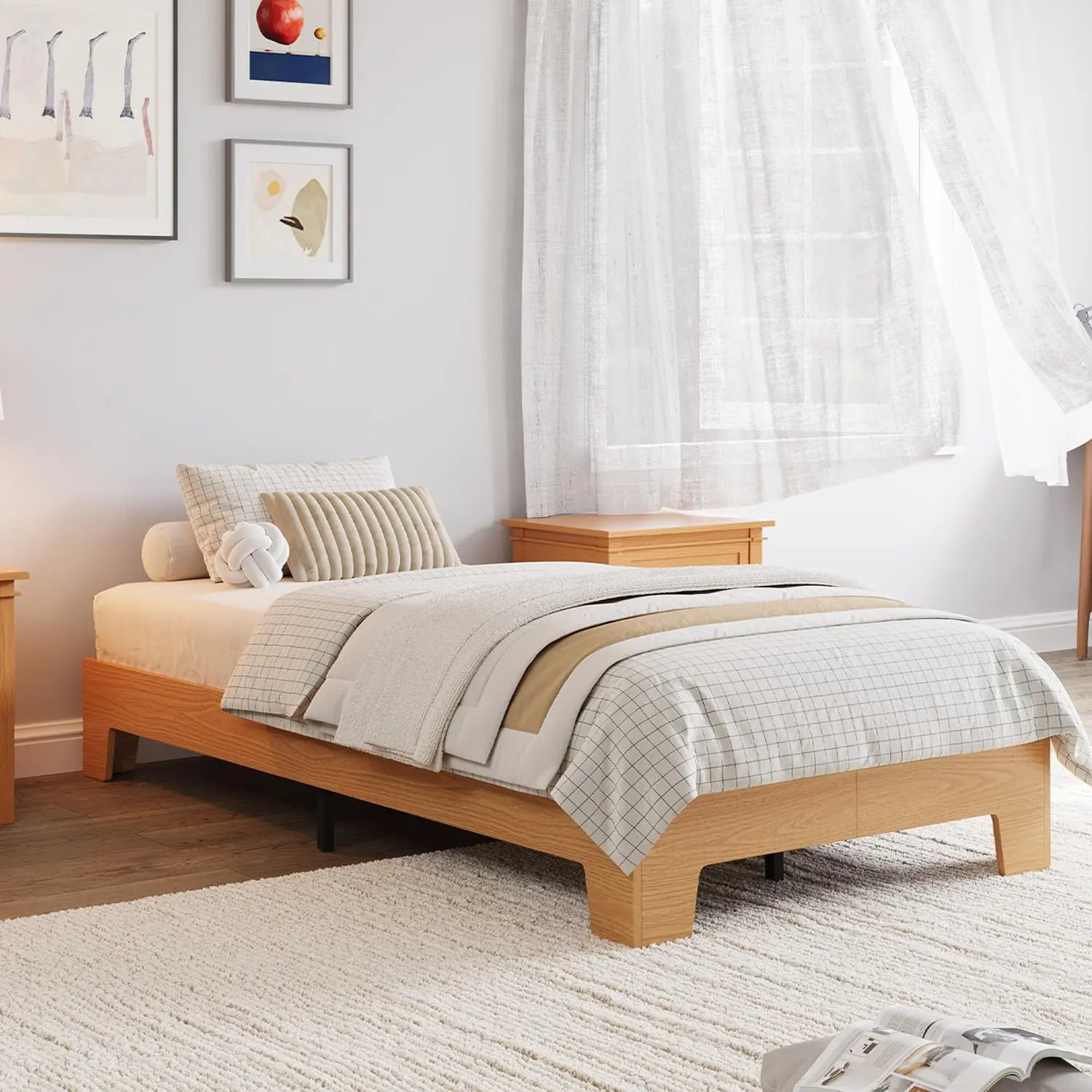 GAOMON Wooden Foldable Bed Frame - Twin, Twin XL, Full, Queen, King, California King Sizes, Strong Wooden Slats, No Box Spring Needed, Minimalist Design, Noise-Free, Easy Assembly, Under-Bed Storage, Foldable Bed Frames