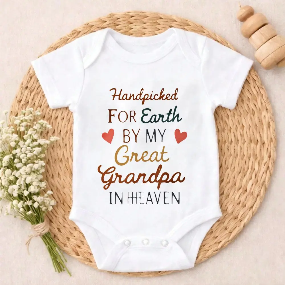 Handpicked For Earth By My Great Grandpa In Heaven Baby Bodysuit Casual Short SleeveRomper Crew Neck Outfit for Baby Boys & Girls  Snap Closure baby boy stuff bamboo  Comfort Baby Clothes for Outdoor Daily Wear