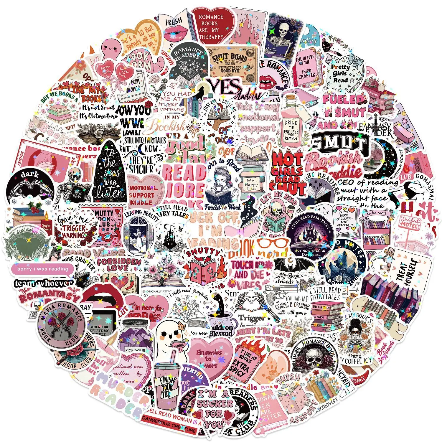 150 Holographic Romantic Theme Sticker Pack, DIY Waterproof Adhesive Sheet for Luggage & Guitar, No Residue Left