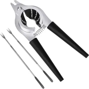 Heavy Duty Stainless Steel Nut Crackers for All Nuts, Walnut Pecan Cracker with Non-slip Handle, 2 Picks Included Black