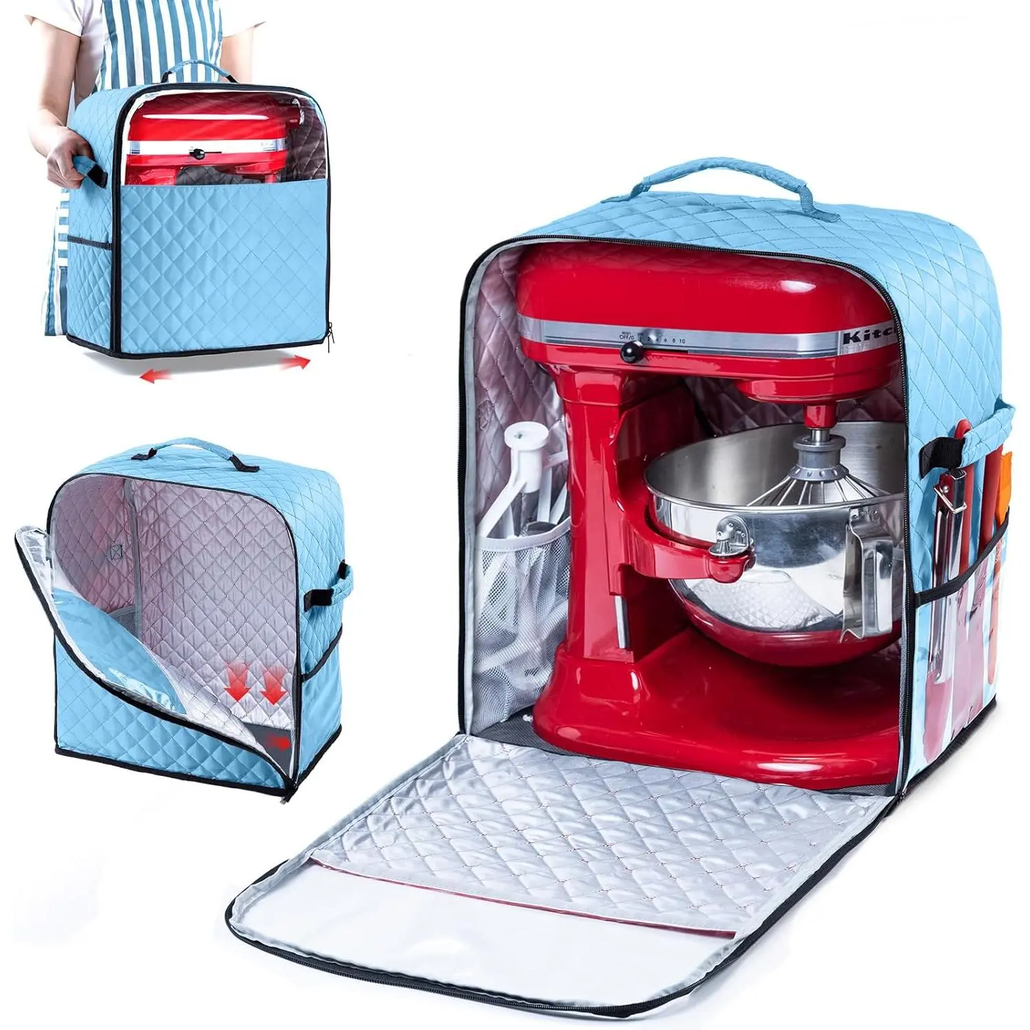 Stand Mixer Cover with Appliance Sliders Base Compatible with KitchenAid Mixer-Storage Bag for 4.5/5 Quart with Pockets for Kitchen Aid Accessories and Attachments