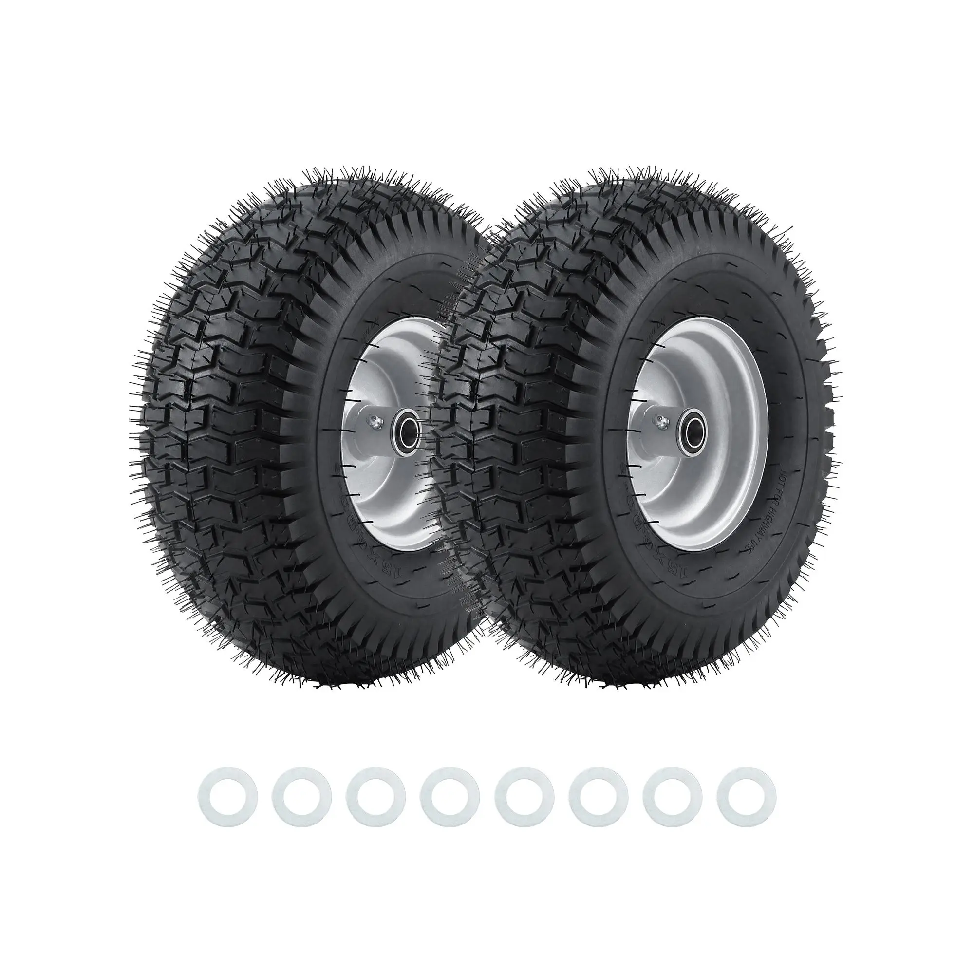 2-Pack Flat Free Lawn Mower Tires & Wheels, Puncture Proof Front Replacement, 500lb Load, Centered Hub with Precision Bearings, Yellow Hub