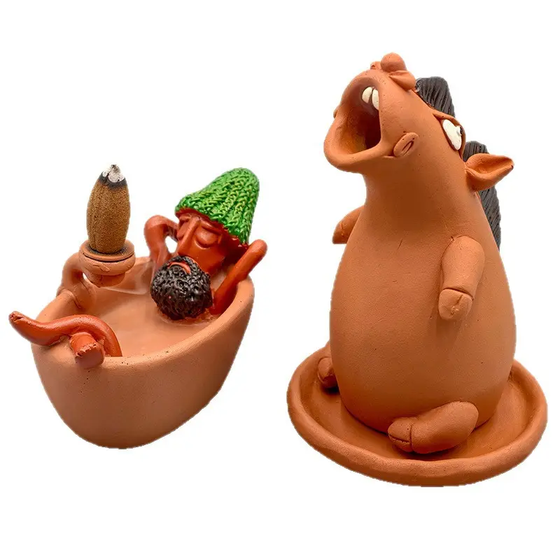 Cute Backflow Incense Burner, Unique Waterfall Smoke Incense Holder with Pony & Bathing Man Designs, Relaxing Aromatherapy Decor for Desk, Tea Room & Home,Creative desktop ornaments
