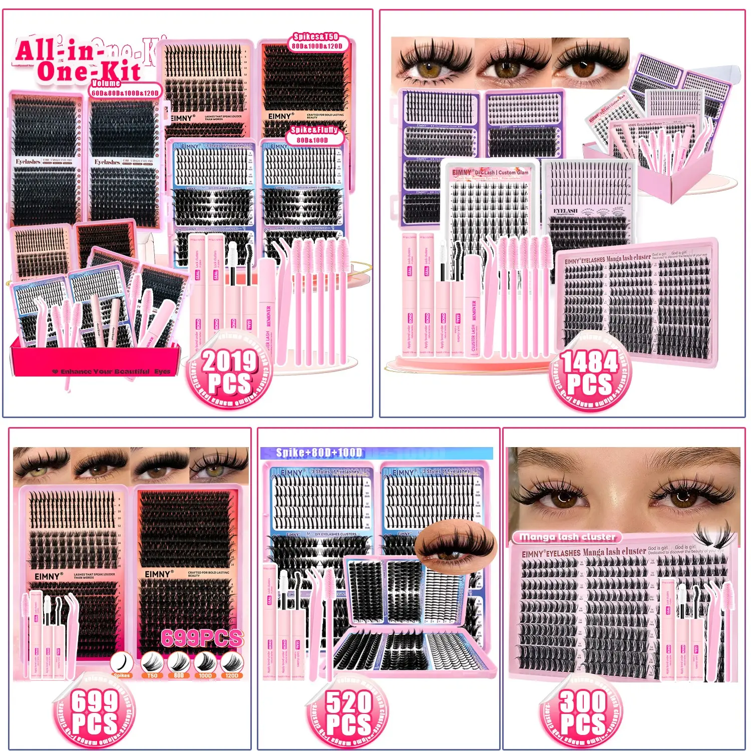 Spiky Cluster Eyelash Set, Thick Spiky Cluster Lashes, Individual Eyelash Extension Kit, Mink Lash Clusters, 10-16Mm Mixed Lengths, D Curl Fluffy Volume Lash Clusters, Exquisite Manga Style, Suitable for All Makeup Styles, Volumized False Eyelashes