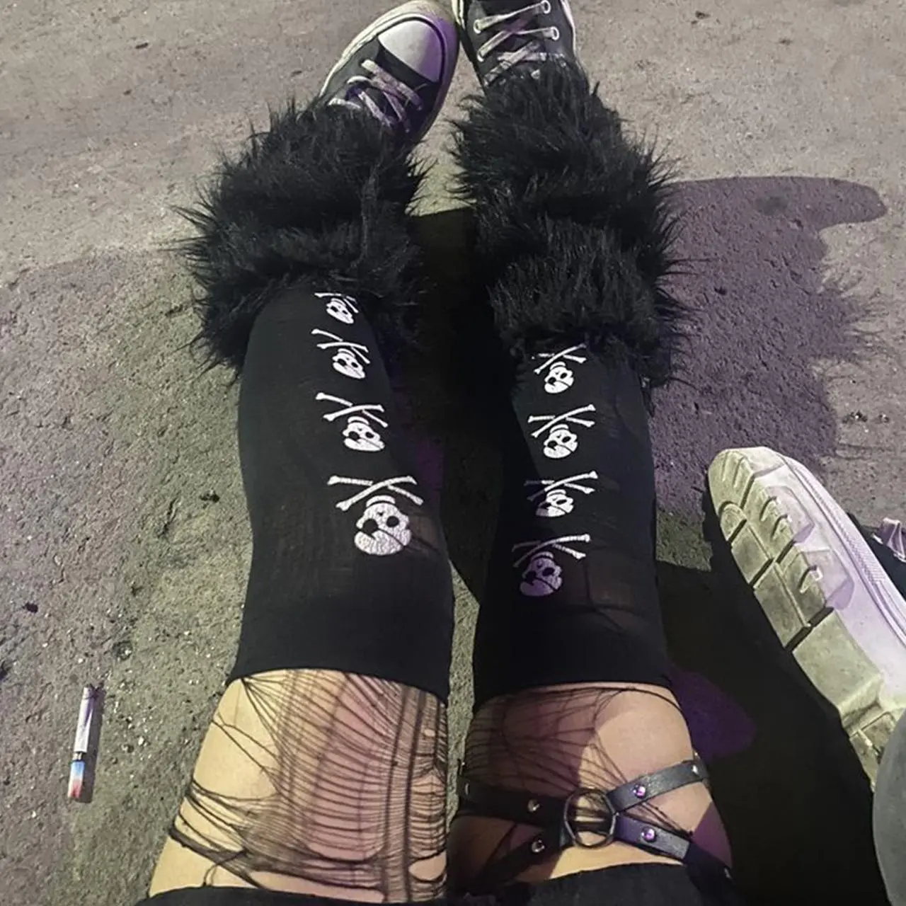 Gothic cosplay skull print fashionable street wear Y2K style retro Harajuku white punk knee high socks retro 2000s Emo girl