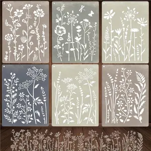 6- Wildflower Stencil for Painting - Large  Floral Design for DIY Furniture Decor | Modular Stencil Kit for , Walls &  Art