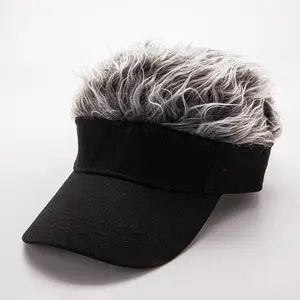 Funny Wig Visor Hat with Gray Fake Hair for Men, Viral Novelty Baseball Cap, Adjustable Sun Shade Trucker Hat, Lightweight Outdoor Fishing Golf Beach Hat, Hilarious Costume Accessory for Parties, BBQs, Camping & Gag Gifts
