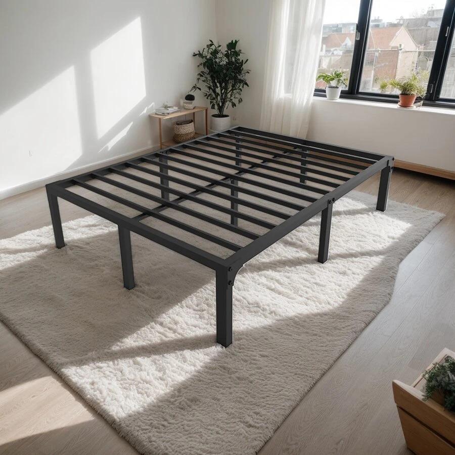 Heavy Duty Black Metal Bed Frame 14 Inch, Steel Slats Support, No Box Spring Required, Easy Assembly, Under Bed Storage, Twin/Full/Queen/King Sizes Heavy Duty Black Metal Bed Frame 14 Inch, Steel Slats Support, No Box Spring Required, Easy Assembly, Under Bed Storage, Twin/Full/Queen/King Sizes