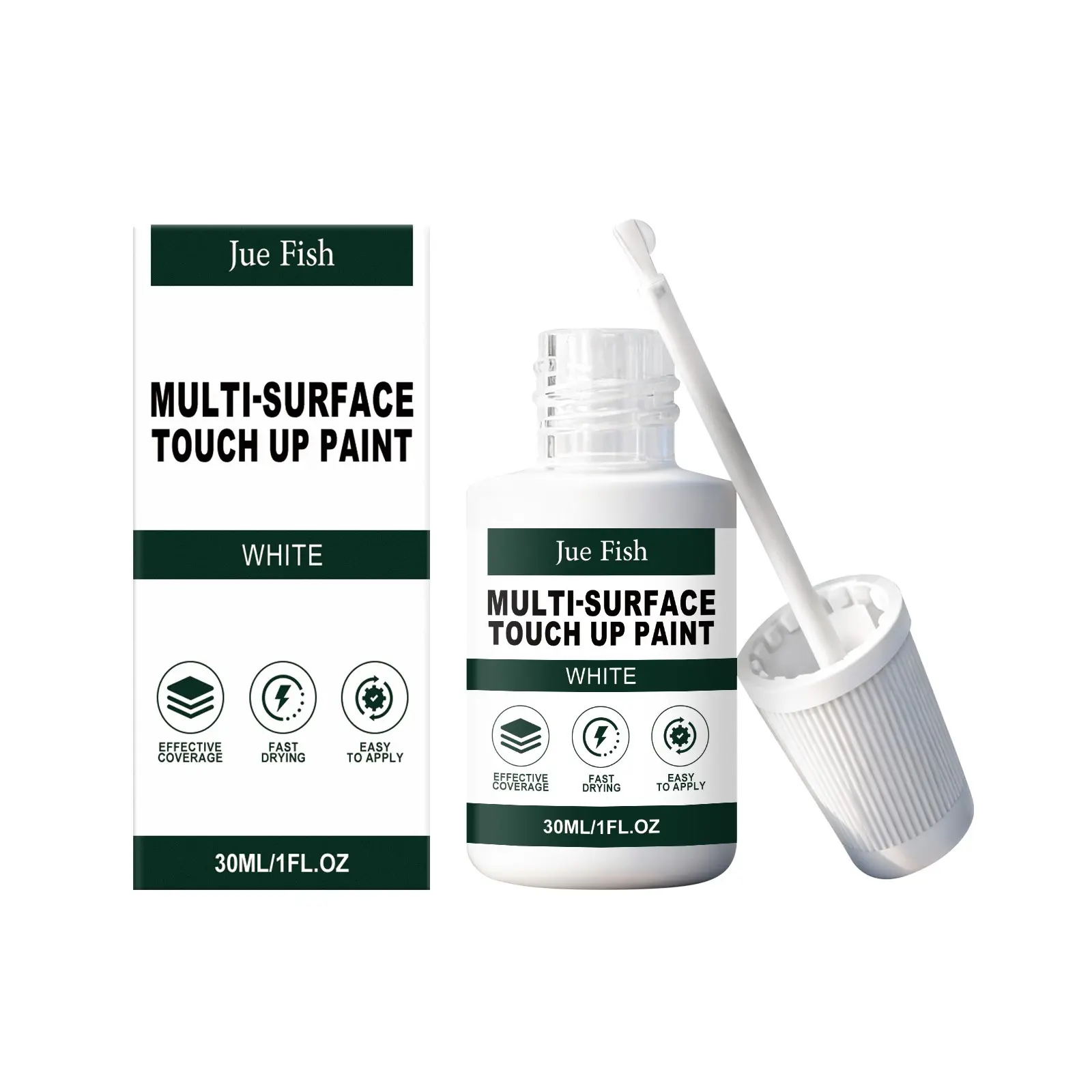 Jue Fish Multi-Purpose White Touch-Up Paint, Portable Waterproof Repair Paint for Wall & Tile Stain Coverage