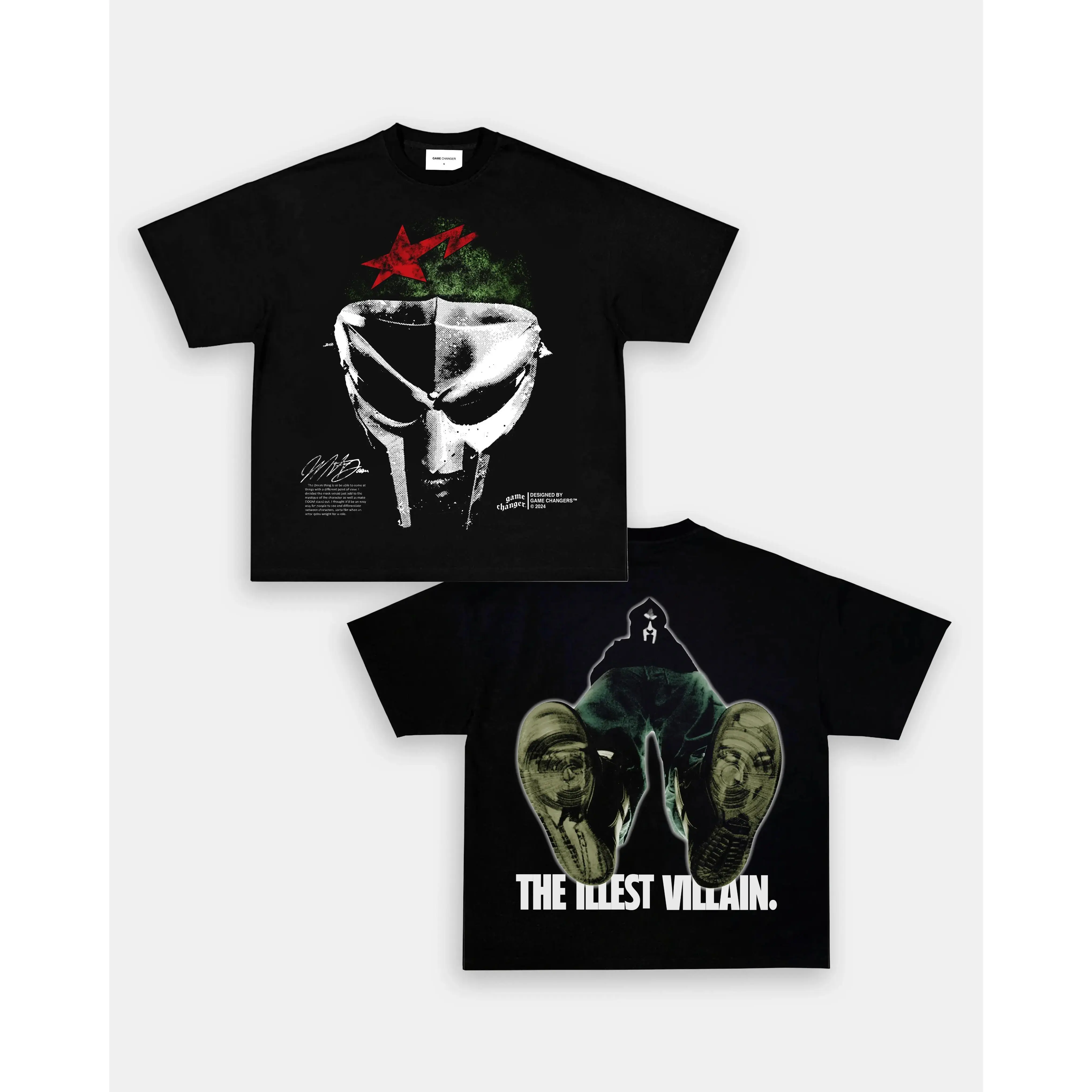 MF DOOM V3 TEE -  Double Sided Prints - Vintage Graphic - Unisex Cotton Tee - Casual Classic T-Shirt
