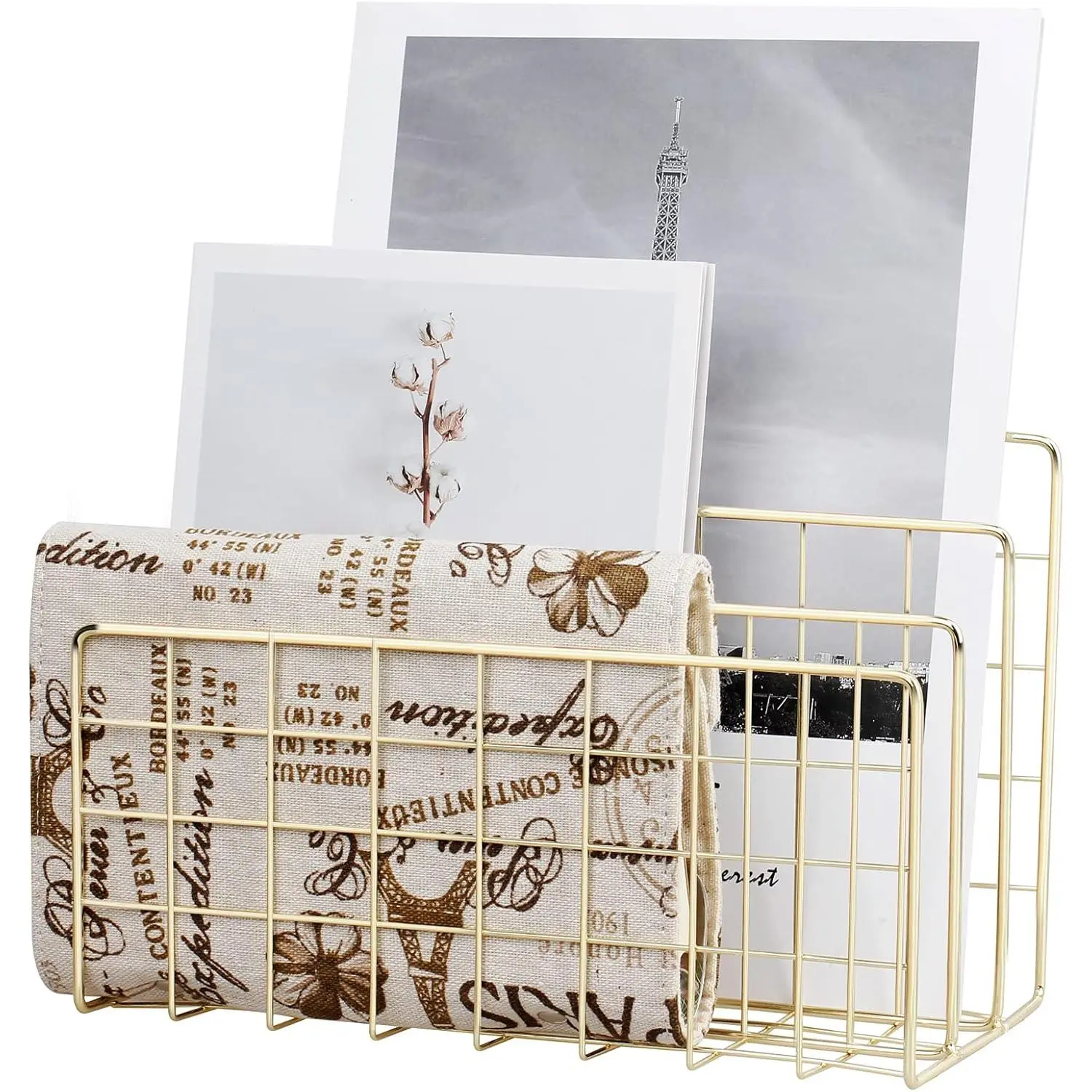 Desktop Mail Organizer File Organizer Metal Wire Mail Sorter Letter Organizer Magazine Rack for Letters, Mails, Books, Postcards, Brochures, Mail Holder (3 Slot, Gold)