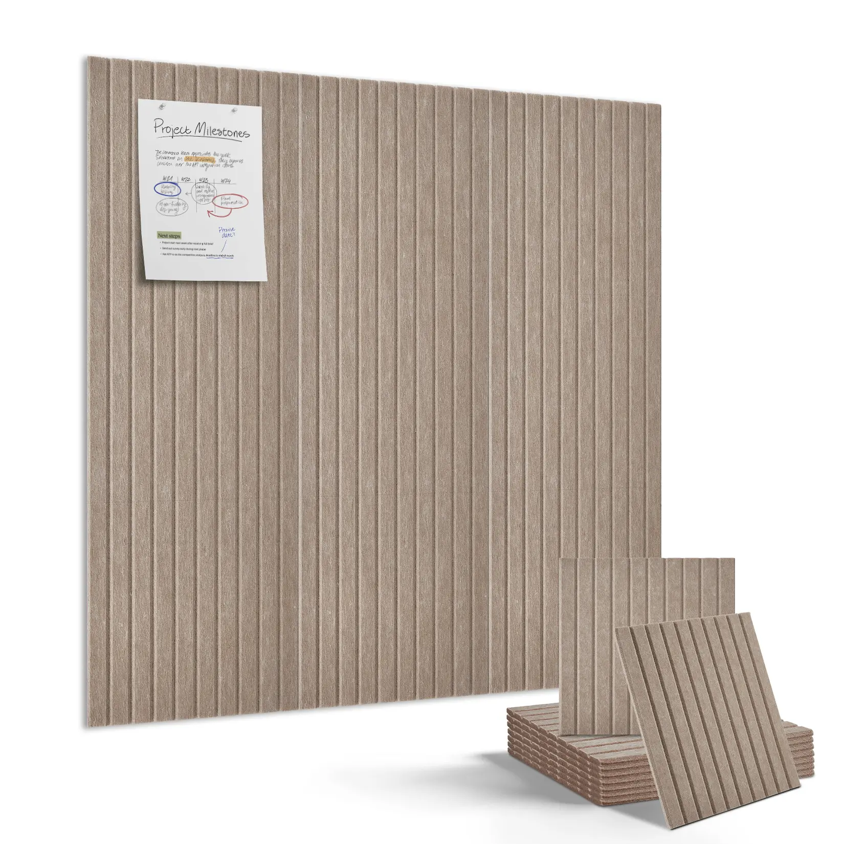 9 Pack Acoustic Felt Bulletin Boards - Self-Adhesive 11.8" x 11.8" Sound Absorbing Modular Pin Boards, Wall Tiles for Office, Home & Classroom Decor, 3 Neutral Tones