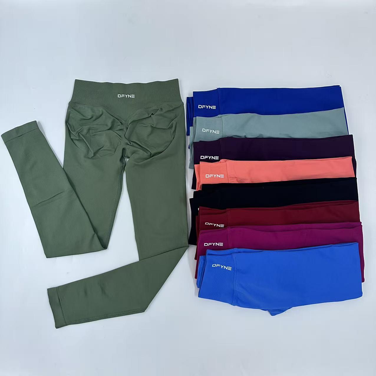 DFYNE Leggings Women Low Ribbed Band Scrunch Bum Seamless Yoga Pants Gym Leggings Fitness Sweat Wicking Stretch Workout Tights