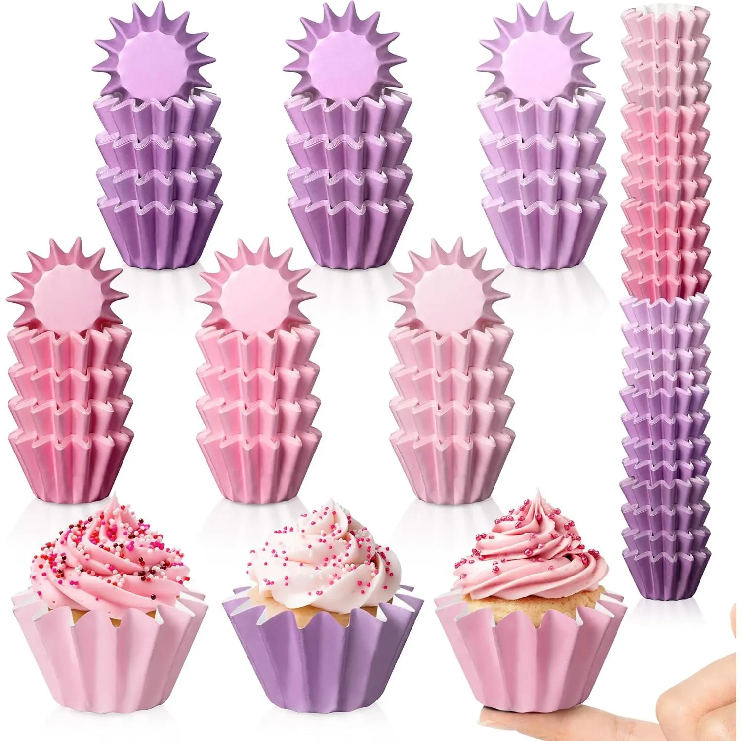 Mini Size Cupcake Lines - 240 Counts  and Puple Muffin Baking Cups, Bulk  Puple Colos Disposable Pape Cupcake Wappes fo Women Mom Baking Cooking Loves Housewaming