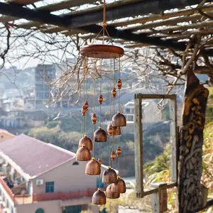 Copper Bell Wind Chimes, Retro Metal Wind Chime, Wooden Top, Outdoor Garden Decor, Patio Porch Hanging, Soothing Sound, Vintage Ornament