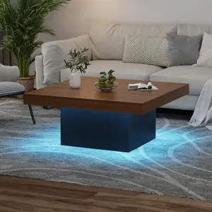 Square Coffee Table with Led Lights, 35 in Living Room Tables, Modern Coffee Tables with Plug-in 16-Color LED Lights, Cocktail Table for Home Office, Apartment, Reading Room