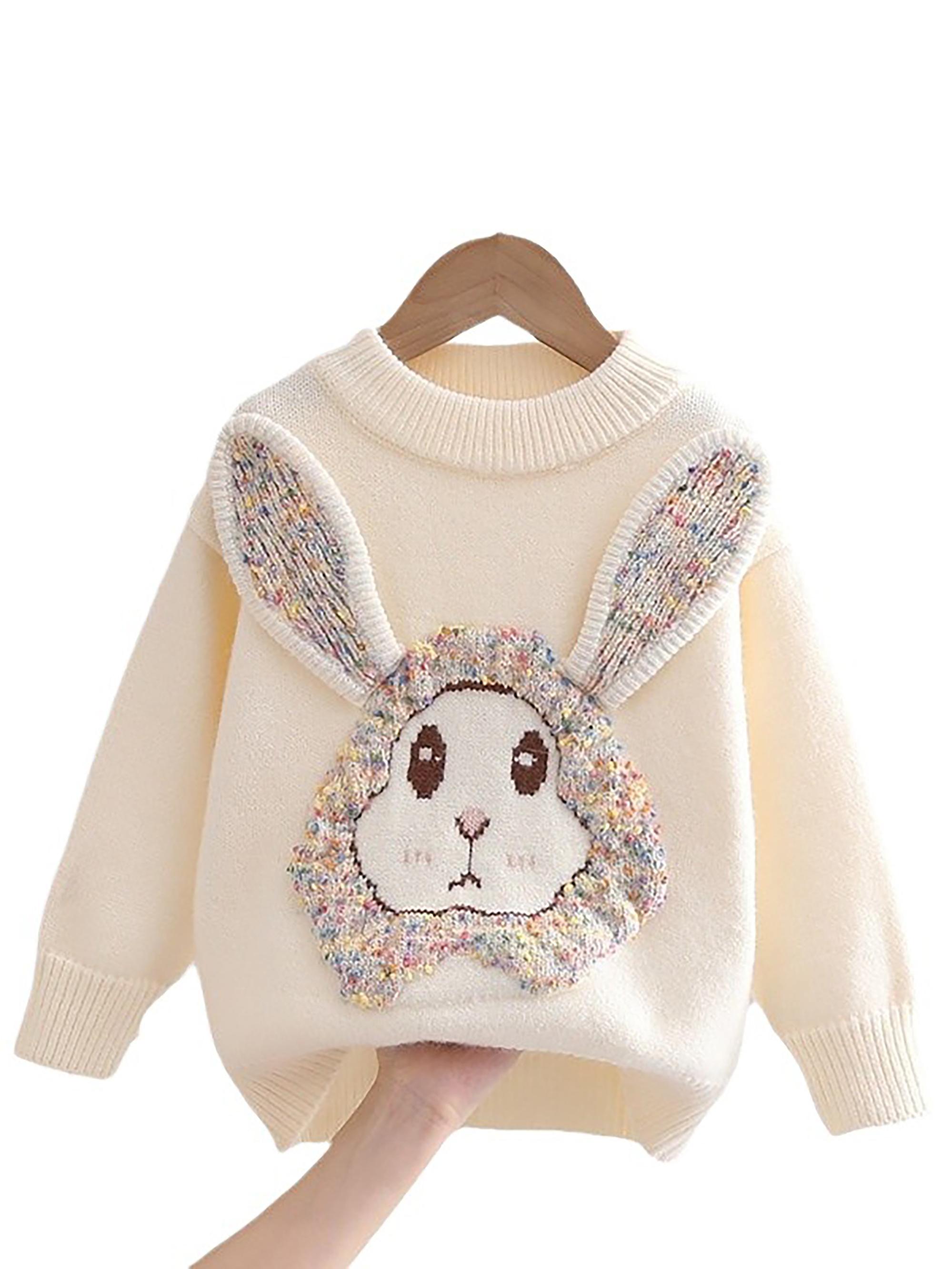 Girls' Thickened Sweater with Hand-Embroidered Design - Winter Warm Loose Fit Cute Button-Front Sweater Suitable for Autumn/Winter, Hand Washable Cozy Sweaters for Girls &
