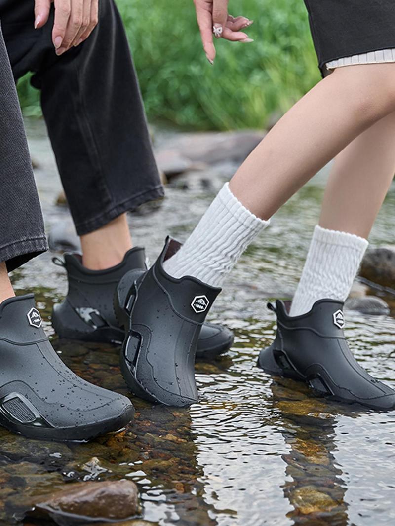 Women's Fashionable Letter Label Design Ankle Boots, Casual Waterproof Non-slip Rain Boots for Outdoor, Female All-match Round Toe Shoes for Daily Wear, Walking Shoes, Waterproof Footwear