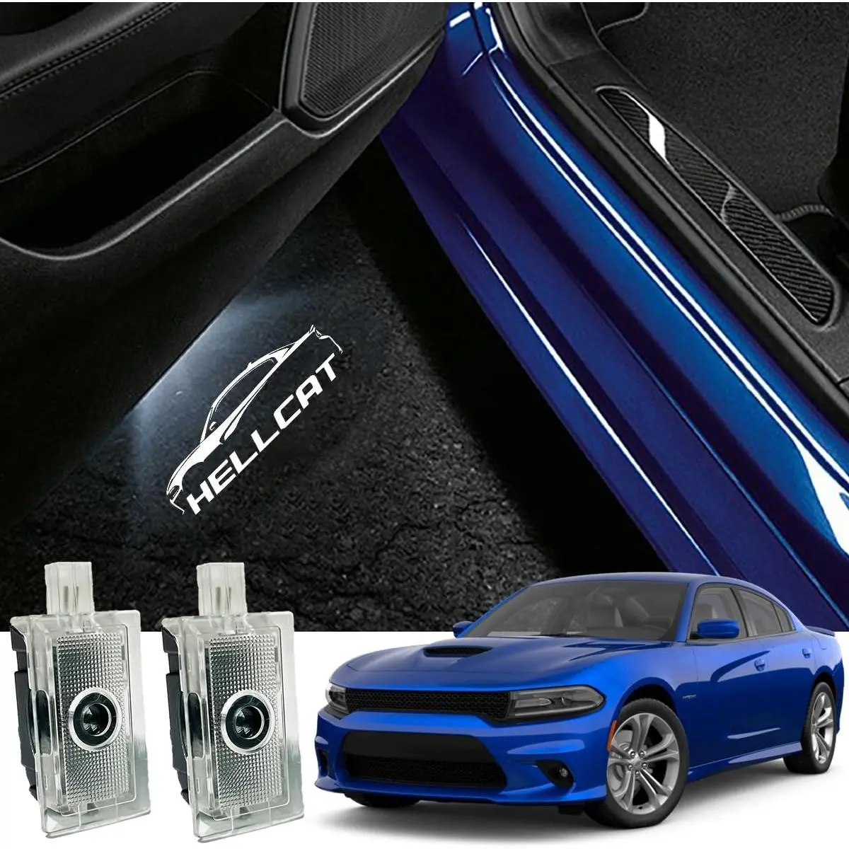 2-Pack Never Fade LED Door Light Logo Projector, Energy Efficient Shadow Puddle Courtesy Step Lights for Dodge Daytona Hellcat & Charger 2006-Present Models, Car Lighting & LED Upgrade Accessory