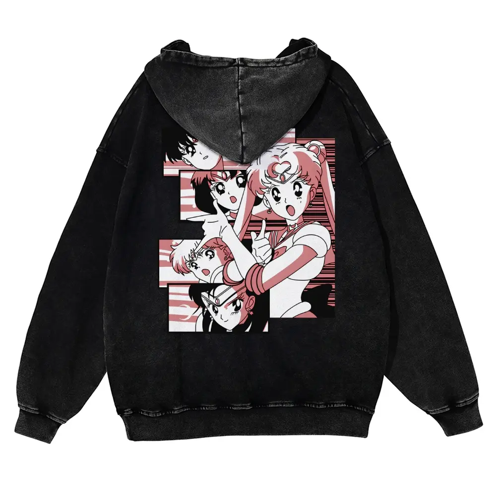Unisex Comic panel collage of beautiful girls in sailor‑style uniforms Graphic Washed hoodie Personalized Pattern Y2k Clothing Round Neck Washed hoodie,Women's Clothing 100% Cotton, Menswear, Top, Vintage Style,Summer Casual Oversized