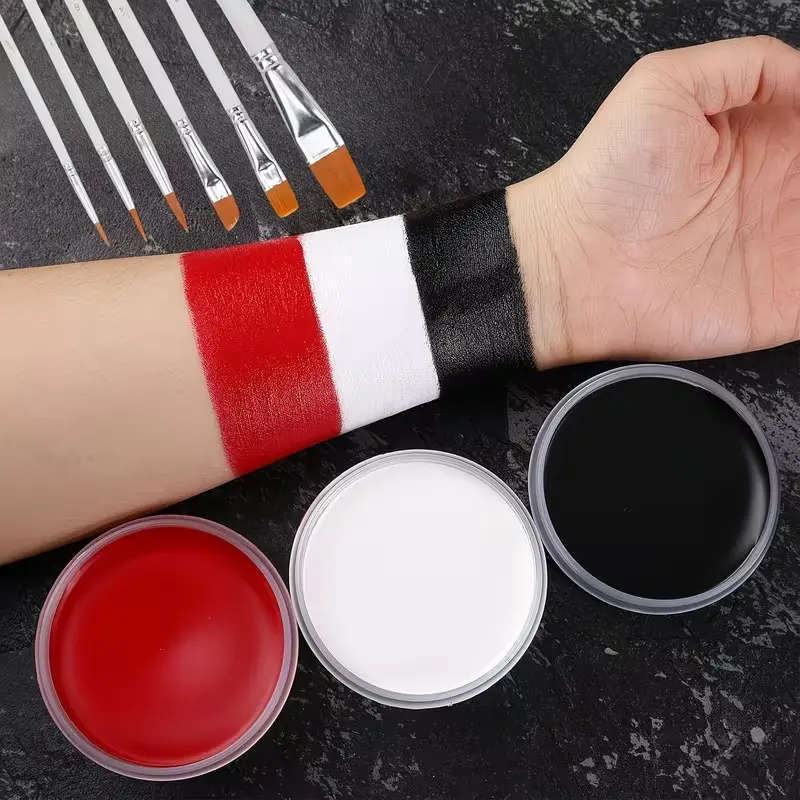 Face Body Cosmetic Paint Set with Three Brushes, Ideal for Art, Theater, Halloween, Role Play, Clown, Zombie Makeup, Special Effects